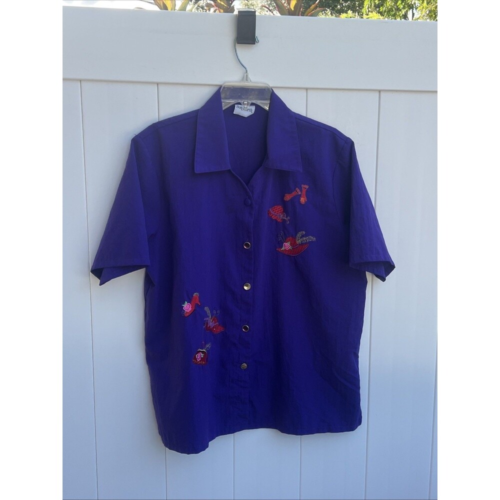 Vintage BonWorth Womens Button Up Short Sleeve Purple Size Medium